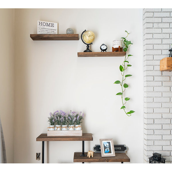 Gracie Oaks 2 Piece Pine Solid Wood Floating Shelf & Reviews